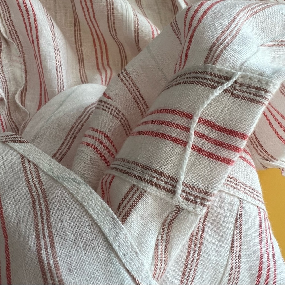Rebecca Taylor Linen Yarn Striped Ruffle Wrap Mini Dress Sleeveless Size 4 - Picture 10 of 10